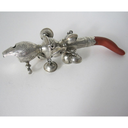George III Peter & Ann Bateman Silver Childs Rattle with Coral Teething Stick