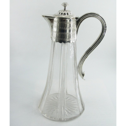 Victorian Silver Plated Claret Jug with Flaring Cut Clear Glass Body