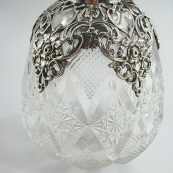 Large Late Victorian Silver and Cut Glass Perfume Bottle with Silver Shoulders
