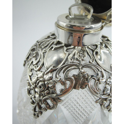 Large Late Victorian Silver and Cut Glass Perfume Bottle with Silver Shoulders