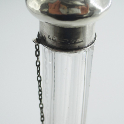 Elegant Victorian Silver and Glass Perfume Bottle with Pull Off Plain Domed Lid