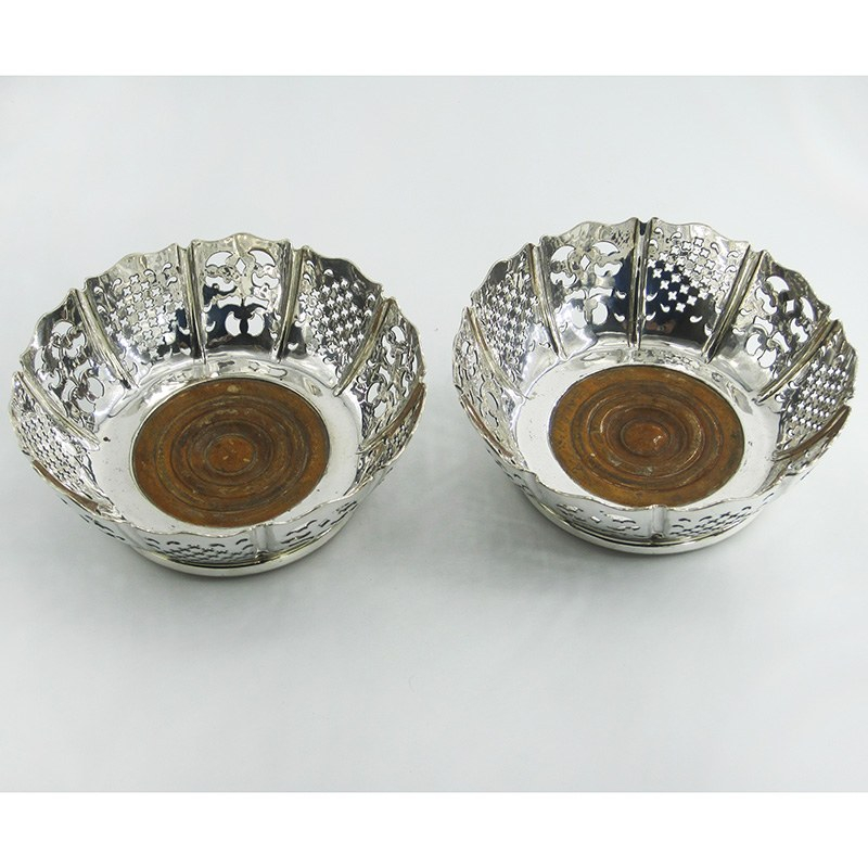 Pair of Victorian Silver Plated Round Deep Dish Shape Coasters (c.1875)