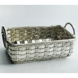 Decorative Silver Plated Rectangular Wicker Style Serving Dish