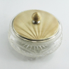 Beautiful Large Silver and Guilloche Champagne Colour Enamel Dressing Table Jar