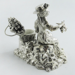 Cast Victorian Silver Plated Ink Stand Shaped as a Female Fruit Seller