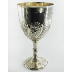 Large Victorian Silver Goblet Trophy Cup with Floral and Scroll Embossing