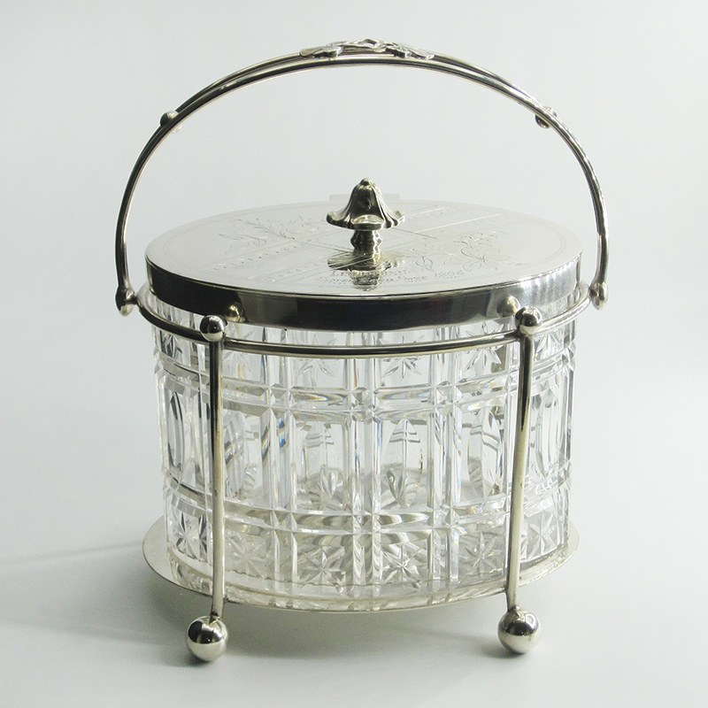 Large Fine Late Victorian Oval Silver Plate and Cut Glass Biscuit or Trinket Box