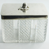 Impressive Large Rectangular Victorian Silver Plate and Cut Glass Box with Hinged Floral Engraved Lid