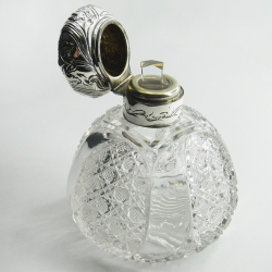 Large Silver and Cut Glass Late Victorian Chester Silver Perfume Bottle