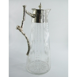 Unusual Rustic Victorian Silver Plate Claret Jug with Floral Engraved Mount