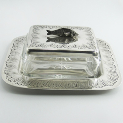Wiskemann Edwardian Silver Plated Sardine Dish with Cast Fish Finial
