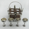 Stylish Henry Bourne Victorian Oak and Silver Plate Four Detachable Cup Egg Cruet