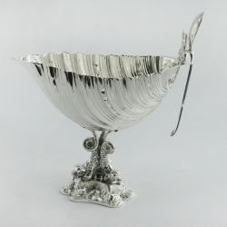 Decorative Pair of Victorian Silver Plated Sauce Boats with Shell Shaped Bowls