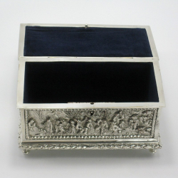 Victorian Silver Plated Box with Scenes of Horses and Dancing and Drinking