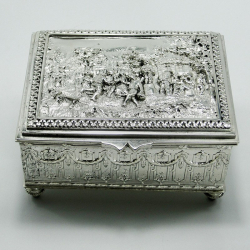 Victorian Silver Plated Box with Joyous Scenes of People Dancing and Drinking