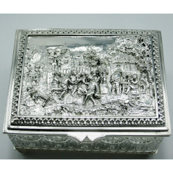 Victorian Silver Plated Box with Joyous Scenes of People Dancing and Drinking
