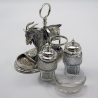 Victorian Cast Silver Plated Novelty Cruet Set of a Goat with Two Cut Glass Condiment Bottles