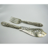 Boxed Pair of Boxed Victorian Silver Plated Fish Servers Engraved with Dolphins and Scrolls