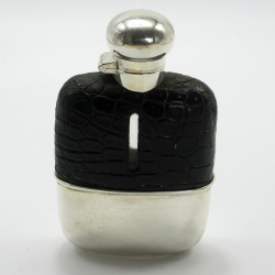 Quality Silver Plate and Leather Crocodile Hip Flask