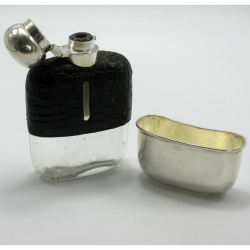 Quality Silver Plate and Leather Crocodile Hip Flask