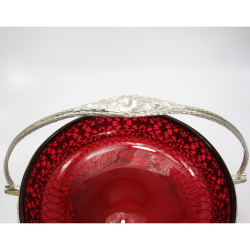 Decorative Victorian Large Silver Plated Basket with Cranberry Glass Liner