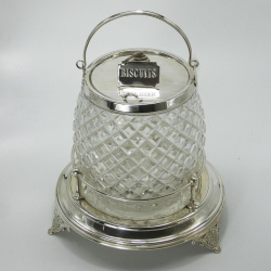 Victorian Cut Glass and Silver Plated Biscuit Barrel on Stand (c.1890)